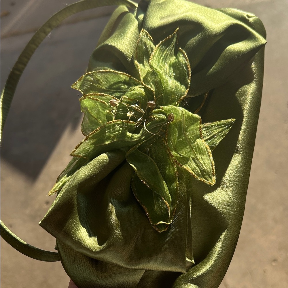 Olive Green Clutch with Leaf Detail
